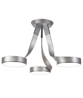 Silver Polished Chrome & White Shade Triple Ceiling Light 