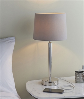 Modern Bright Nickel Table Lamp With USB Port