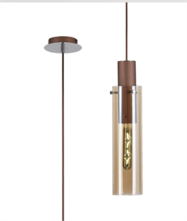 Bruni Single Pendant Light - Mocha & Amber Glass Shade