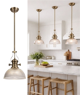 Antique Brass Pendant Light with 30cm Dome Glass Shade