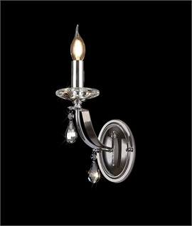Single Arm Wall Light in Polished Chrome & Satin Nickel with Clear Crystals