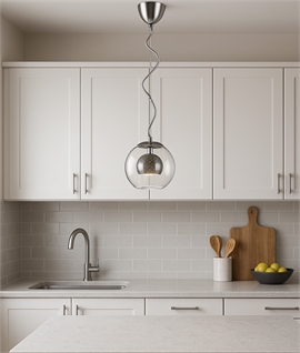 Spanish Design Single Clear Glass Globe & Matt Nickel Pendant 20cm