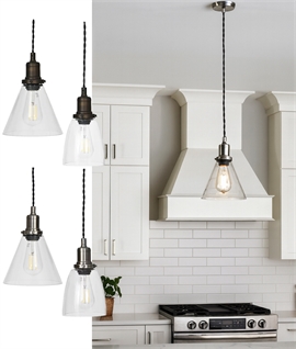 Edwardian Style Glass Light Pendants with Nickel or Bronze Metalwork