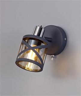 Single Matt Grey Adjustable Wall Light with Cognac Glass Shade