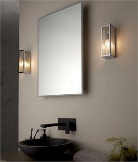 Art Deco Boxed Frame Wall Light - Chrome & Clear Ribbed Glass
