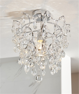 IP44 Semi-Flush Ceiling Light - Chrome & Faceted Crystals