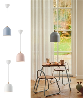 Colour Metal Pendant Light with Top Wood Detail