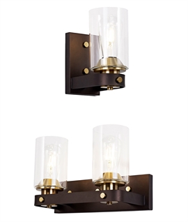 Clear Shade Wall Light in Brown and Oxide-Gold Bronze 