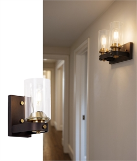 Clear Shade Wall Light in Brown and Oxide-Gold Bronze 