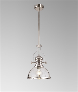 Polished Nickel Pendant 30cm - Clear Glass Shade