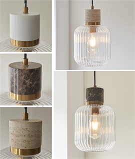 Ribbed Glass & Brass Pendant with Decorative Lampholder