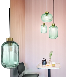 Large Green Glass Ribbed Single Pendant - Height 550mm