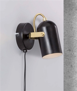 Black Adjustable Wall Light with Gold Stirrup