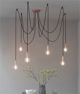 Bare lamp 6 Light Spider Pendant in Copper, Black or Chrome