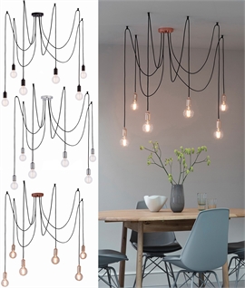 Bare lamp 6 Light Spider Pendant in Copper, Black or Chrome