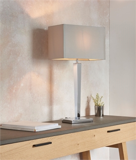 High Chrome Base Table Lamp with Grey Shade