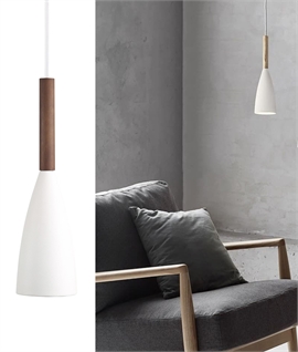 Pure Slim Metal Pendant With Wood Detail - White