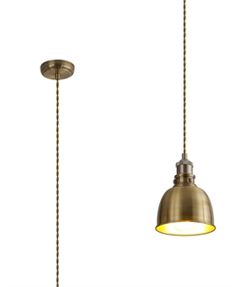 Antique Brass Finish Single Pendant with White Interior - 3 Options