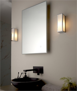 Art Deco Boxed Frame Wall Light - Chrome & Frosted Glass