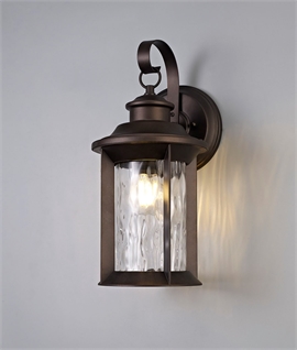 Antique Bronze & Clear Rippled Glass Exterior Wall Light - IP54
