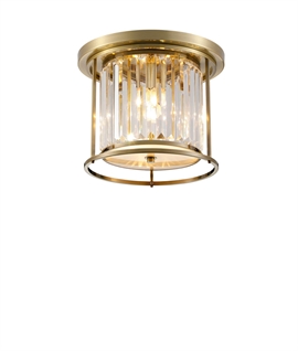 Flush Ceiling Light - Antique Brass & Clear Crystals - 3 Options