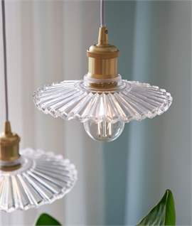 Elegant Fluted Glass Pendant with Brass Detailing in Vintage Design