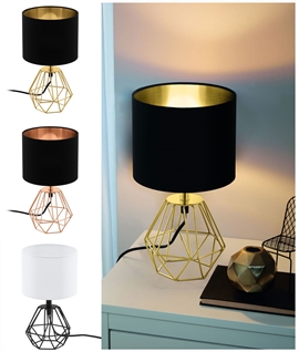 Table Lamp with Hexagonal Open Base - Fabric Shade 305mm 