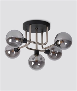 Flush Ceiling 5 Light - Satin Nickel and Black with Smoke Glass