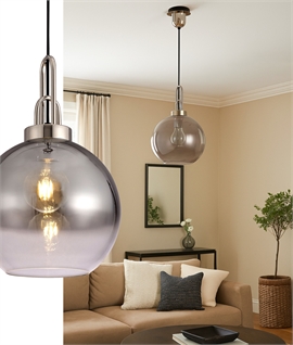 Polished Nickel Stirrup Pendant with Smoked Globe Glass