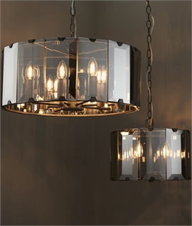 Suspended Glass Drum Pendant Light in Smoked Glass