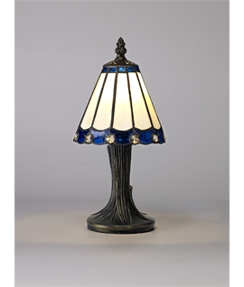 Solana Tiffany Table Lamp, 1 x E14, Cream-Blue-Clear Crystal Shade