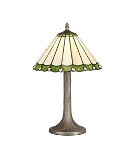 Solana 1 Light Tree Like Table Lamp E27 With 30cm Tiffany Shade, Green-Cream-Crystal-Aged Antique Brass