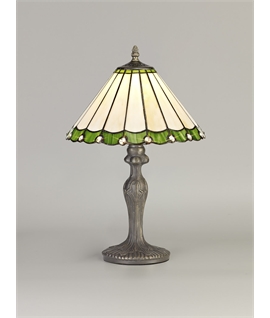 Solana 1 Light Curved Table Lamp E27 With 30cm Tiffany Shade, Green-Cream-Crystal-Aged Antique Brass