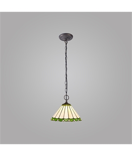 Solana 2 Light Downlighter Pendant E27 With 30cm Tiffany Shade, Green-Cream-Crystal-Aged Antique Brass