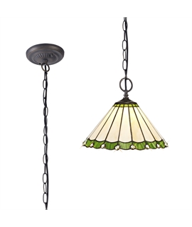 Solana 2 Light Downlighter Pendant E27 With 30cm Tiffany Shade, Green-Cream-Crystal-Aged Antique Brass