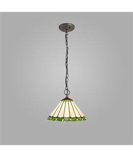 Solana 3 Light Downlighter Pendant E27 With 30cm Tiffany Shade, Green-Cream-Crystal-Aged Antique Brass