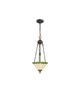 Solana 2 Light Uplighter Pendant E27 With 30cm Tiffany Shade, Green-Cream-Crystal-Aged Antique Brass