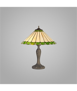 Solana 2 Light Curved Table Lamp E27 With 40cm Tiffany Shade, Green-Cream-Crystal-Aged Antique Brass