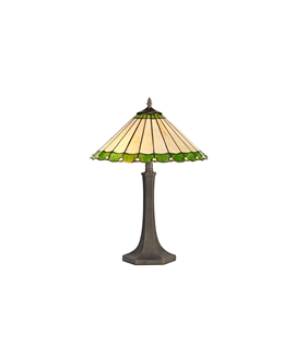 Solana 2 Light Octagonal Table Lamp E27 With 40cm Tiffany Shade, Green-Cream-Crystal-Aged Antique Brass