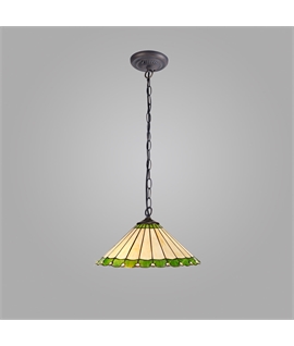 Solana 1 Light Downlighter Pendant E27 With 40cm Tiffany Shade, Green-Cream-Crystal-Aged Antique Brass