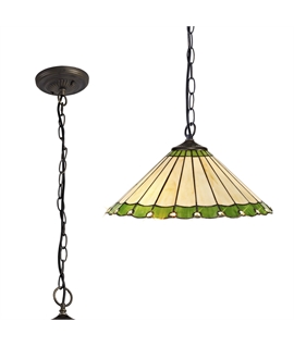 Solana 1 Light Downlighter Pendant E27 With 40cm Tiffany Shade, Green-Cream-Crystal-Aged Antique Brass