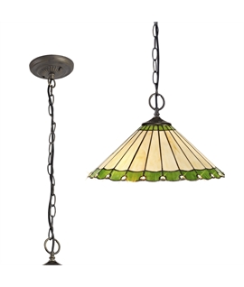 Solana 2 Light Downlighter Pendant E27 With 40cm Tiffany Shade, Green-Cream-Crystal-Aged Antique Brass