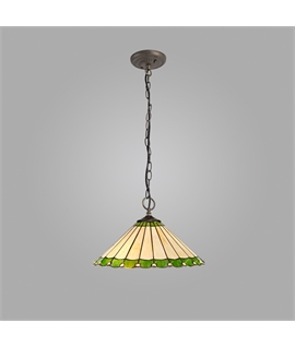 Solana 3 Light Downlighter Pendant E27 With 40cm Tiffany Shade, Green-Cream-Crystal-Aged Antique Brass