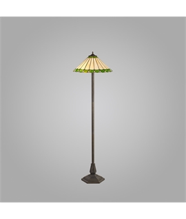 Solana 2 Light Octagonal Floor Lamp E27 With 40cm Tiffany Shade, Green-Cream-Crystal-Aged Antique Brass
