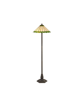 Solana 2 Light Octagonal Floor Lamp E27 With 40cm Tiffany Shade, Green-Cream-Crystal-Aged Antique Brass