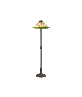 Solana 2 Light Leaf Design Floor Lamp E27 With 40cm Tiffany Shade, Green-Cream-Crystal-Aged Antique Brass