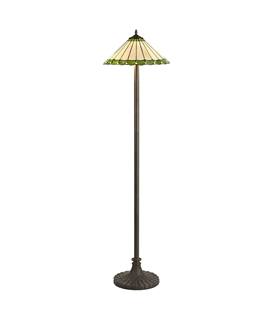 Solana 2 Light Stepped Design Floor Lamp E27 With 40cm Tiffany Shade, Green-Cream-Crystal-Aged Antique Brass
