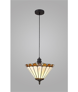 Solana 1 Light Uplighter Pendant E27 With 30cm Tiffany Shade, Amber-Cream-Crystal-Black