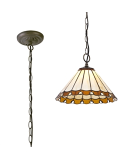 Solana 1 Light Downlighter Pendant E27 With 30cm Tiffany Shade, Amber-Cream-Crystal-Aged Antique Brass