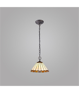 Solana 2 Light Downlighter Pendant E27 With 30cm Tiffany Shade, Amber-Cream-Crystal-Aged Antique Brass
